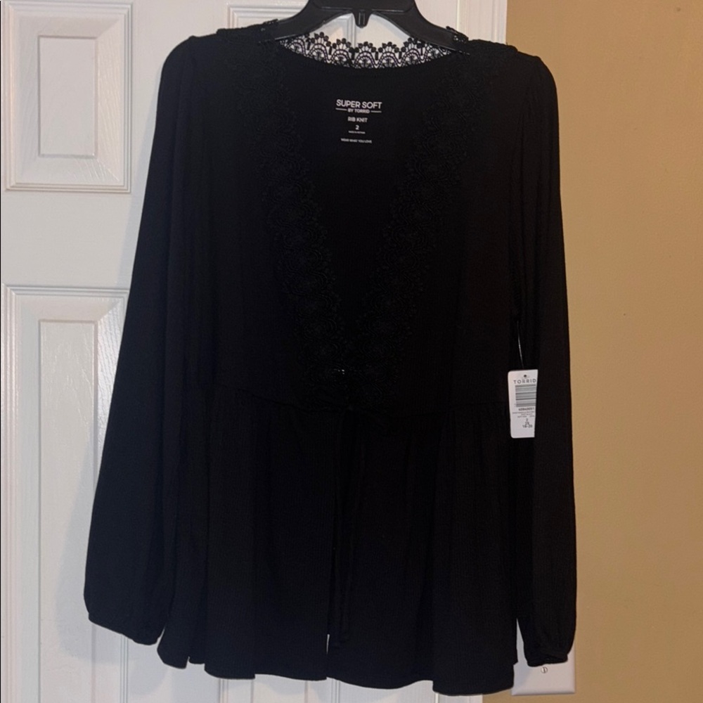 Torrid Black Tie Front Ruffled Blouse
